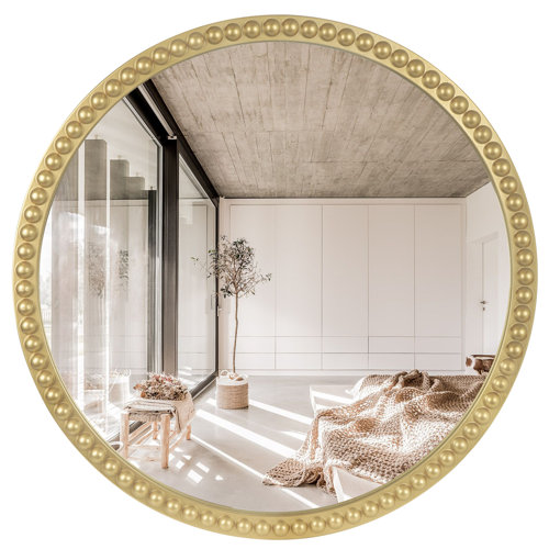 Gold Wall Mounted Accent Wood Bead Mirror Home Decoration 